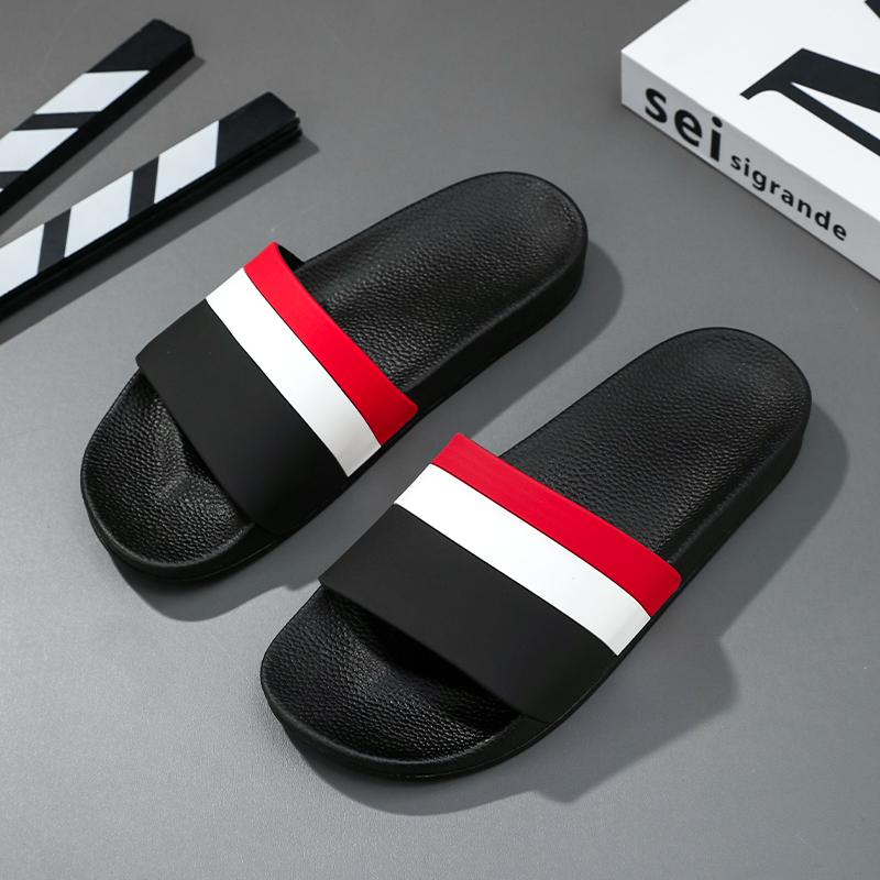 Men Striped Sandal Shoes Summertime Soft Plush Comfort Anti-Skid Slide Shoes Indoor Outside Women Beach Footwear Quick-Dry Eva Platform Light