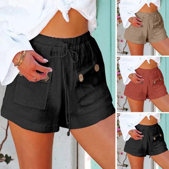 

Женские шорты, однотонные, с высокой талией выше колена, легко сочетаются, милые, простые, мягкие, эластичные, с карманами на талии, летние шорты, повседневная одежда