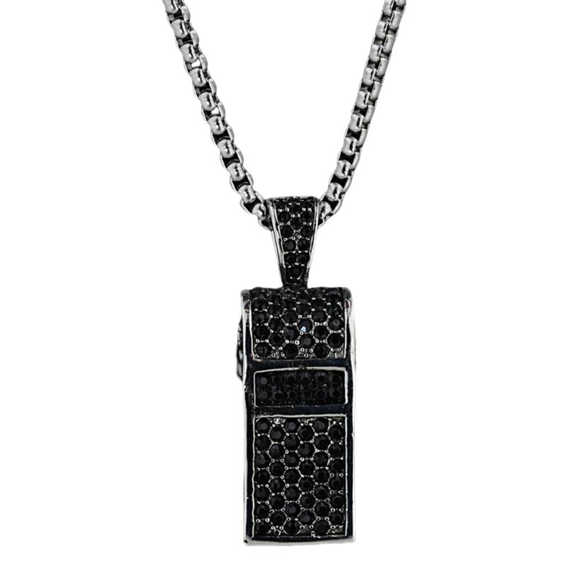 Vintage Styles Titaniums Steel Whistle Necklace Glitter Crystals Rhinestones Pendant Loud Crisp Sound Training Jewelry