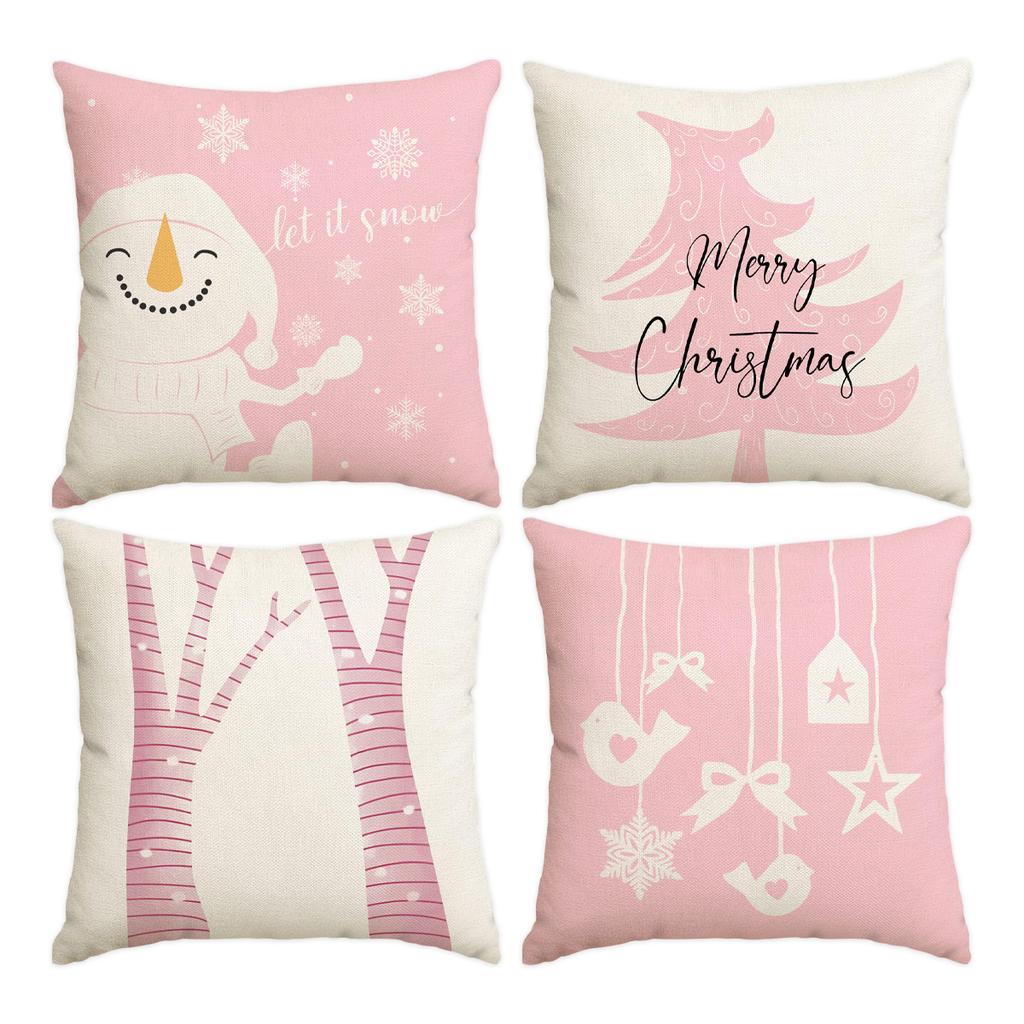 1Pc/4Pcs Christmas Pillow Cover, Christmas Tree Snowman Pillow Cover, Snowflake Christmas Cushion Cover (Without Pillow Core)