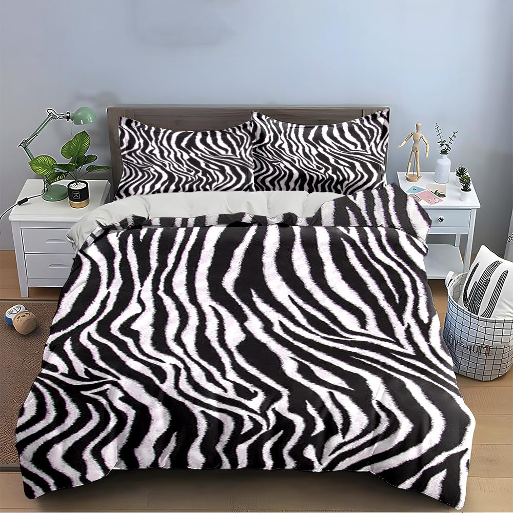 Zebra Print Black and White Bedding Set Bedding set (1 duvet cover, 2 pillowcases, duvet not included)