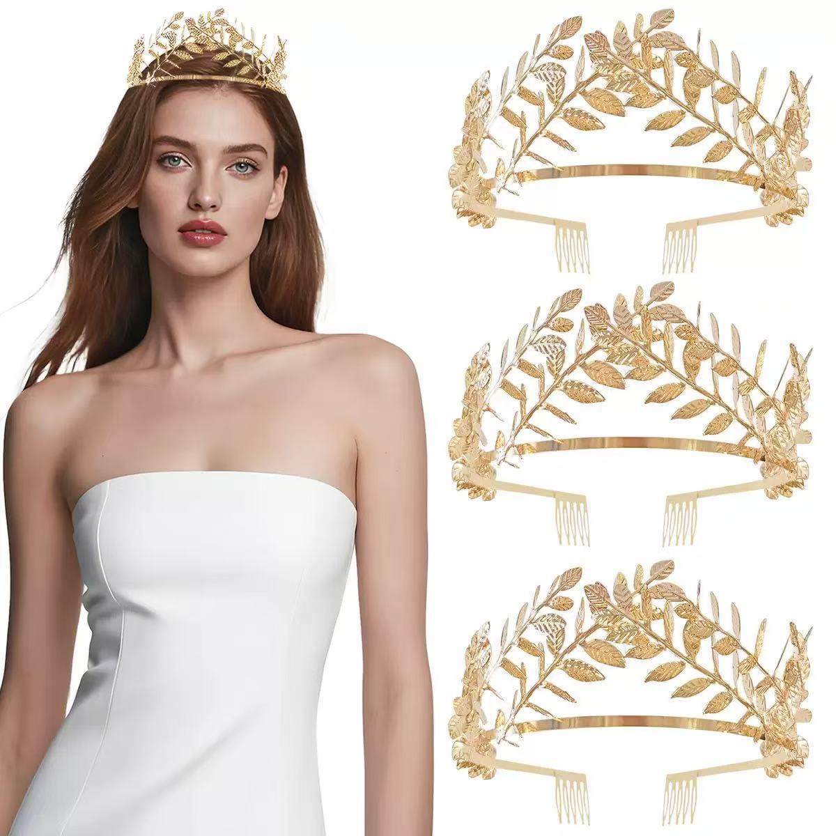 

Distant Love Retro Olive Leaf Bridal Headband: Handmade Mori Style Hairpin Crown золотий