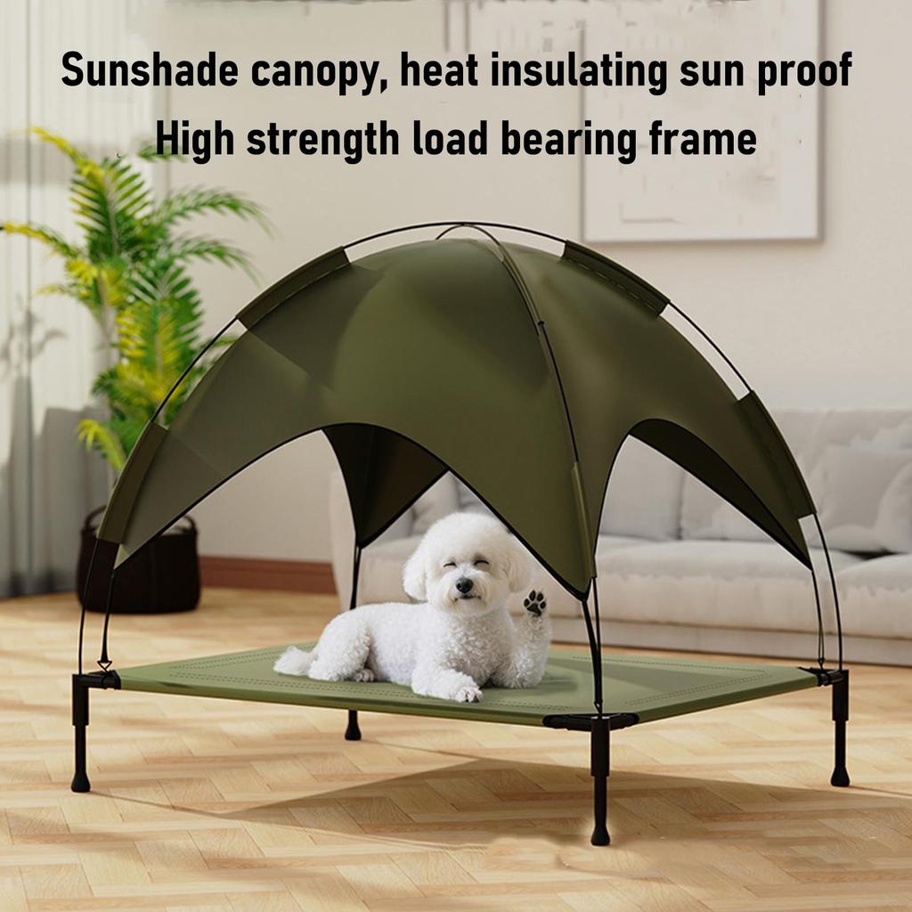 Elevated Dog Bed with Canopy Removable Outdoor Dog Bed Cot High Load Bearing for Dogs Cats Large 26 X 17.7 X 25.6in