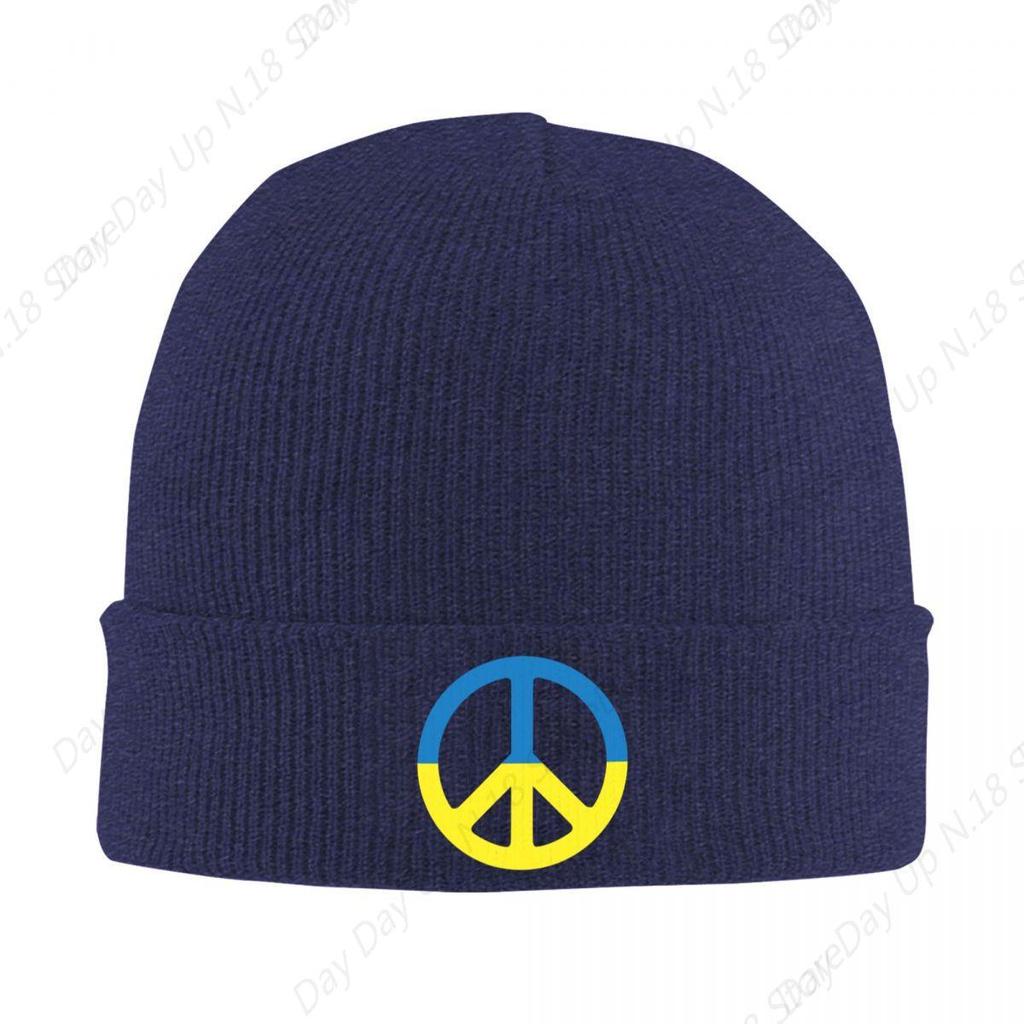 Custom Ukr Peace Symbol Skullies Beanies Caps For Men Unisex Outdoor Winter Warm Knitting Hat Adult Ukrainian Bonnet Hats