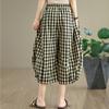 Rozmiar plus Vintage krata wysoki stan Casual luźne Lato szerokie nogawki Spodnie krzyżowe Kobiety Spodnie