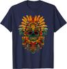 Aztekischer Maya Gott Schädel Kopfschmuck Grafik T-Shirt Herren Atmungsaktiv Kurzarm T-Shirt Lässiger Ausflug