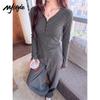 MJ STYLE Women's V-Neck Striped Long-Sleeve Thermal Top