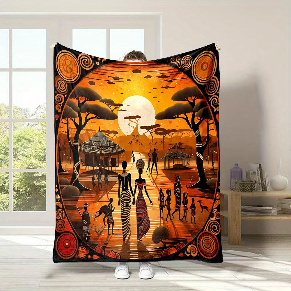 

African Tribal Print Reversible Throw Blanket Polyester Flannel All Season Lightweight Office Home Gift 75x100cm