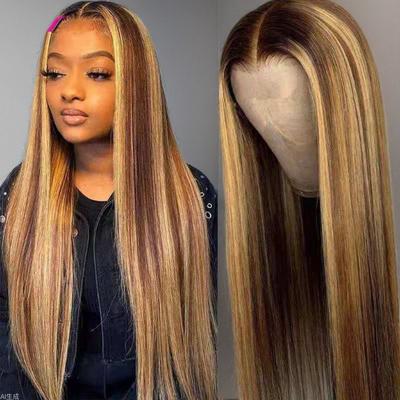 New Wig Women Brown Gold Gradual Change Long Straight Hair Rose Mesh Wig Cover