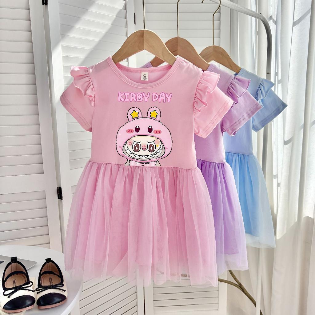 Princess Tulle Dress for Girls, Children's Flying Sleeves, Short Sleeves, One-piece Dress for Summer