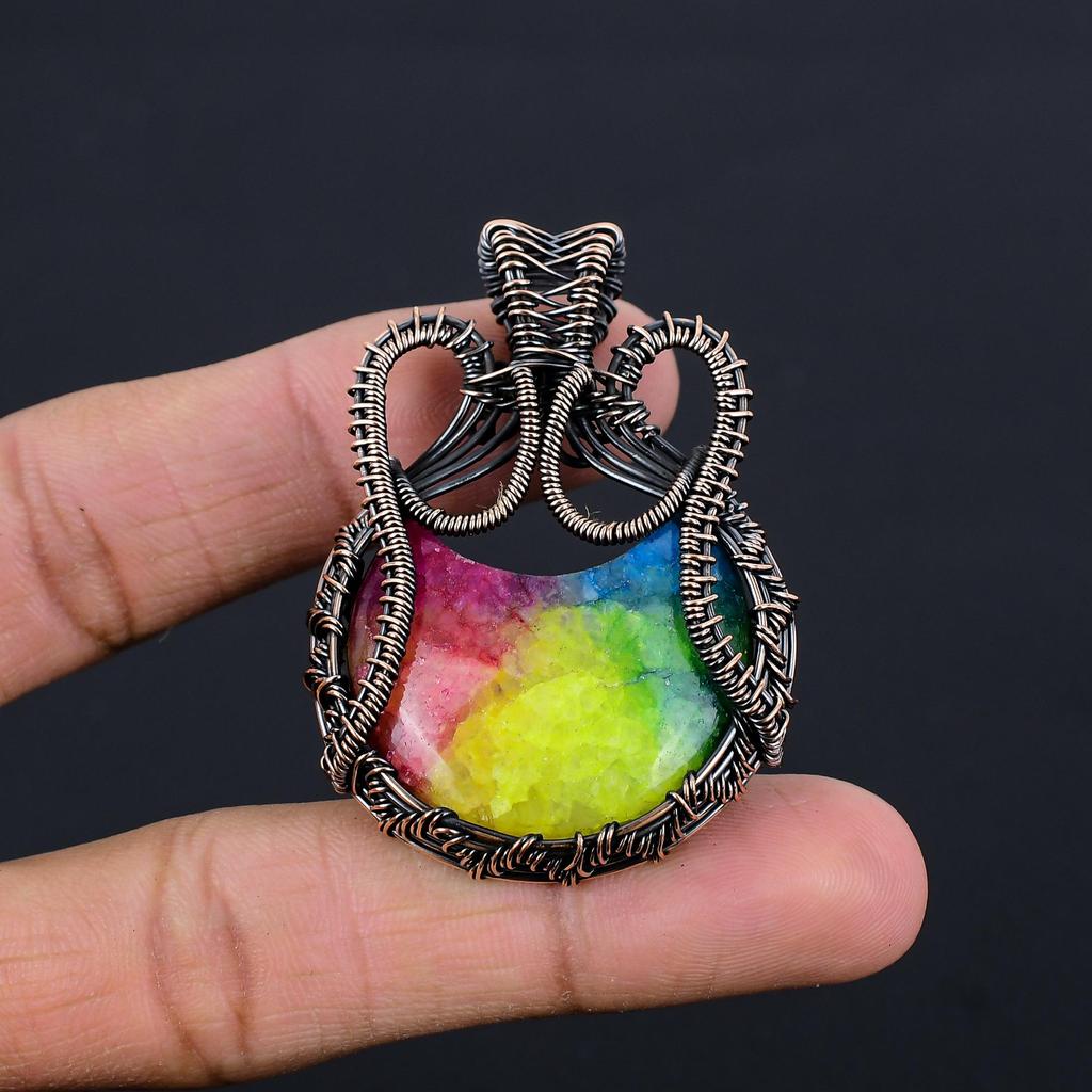 Rainbow Solar Quartz 999 Copper Wire Wrapped Pendant, Handmade Gemstone Pendant Jewelry, Gifts For Wife Brand New Pendant