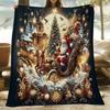 Cozy Christmas Throw Blanket Holiday Decor Xmas Festive Santa Reindeer Fleece Plush Winter Polyester Home Decor Gift Idea
