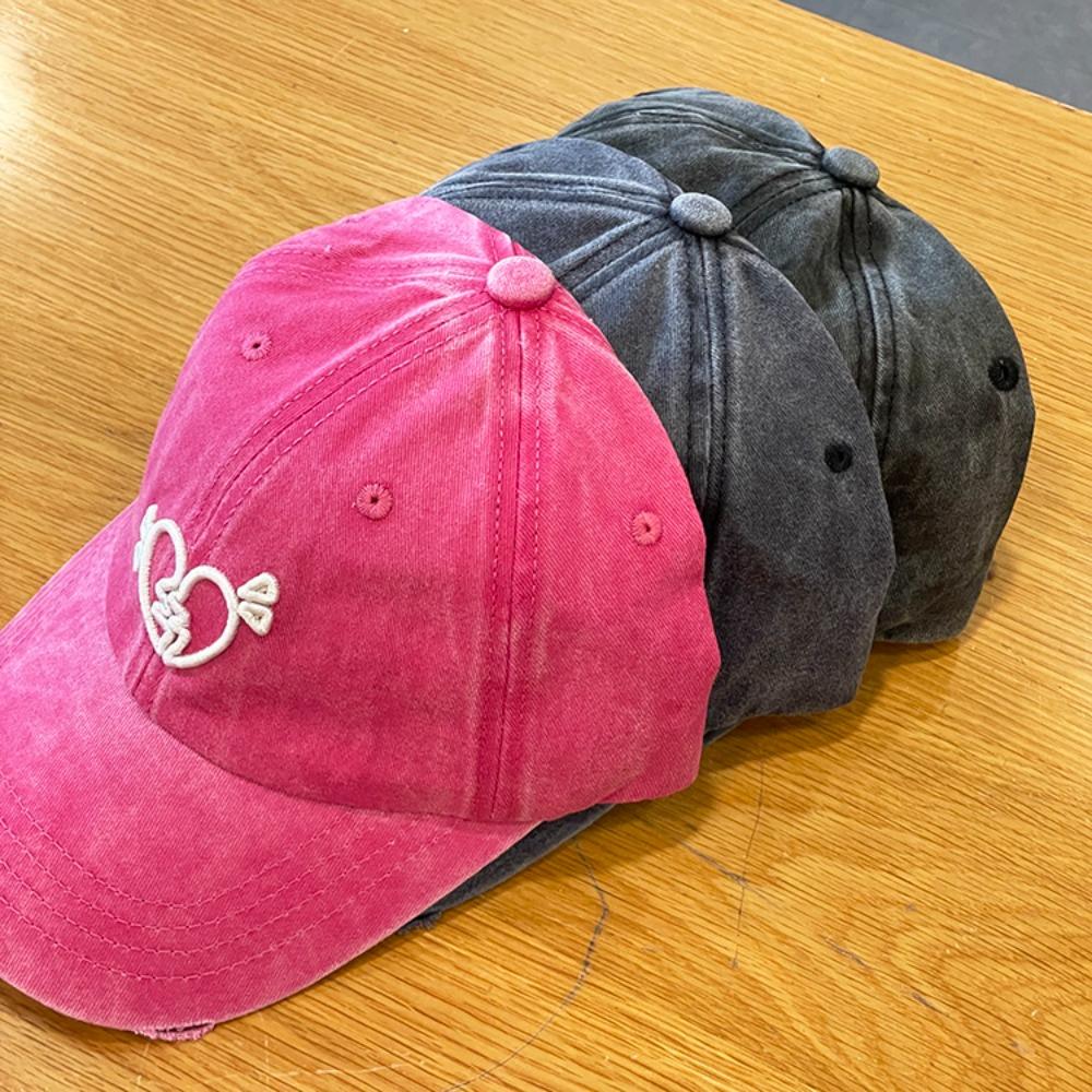 Korean Style Love Heart Baseball Cap Cotton Washed Cotton Peaked Hat Embroidered Sun Hat  Couple