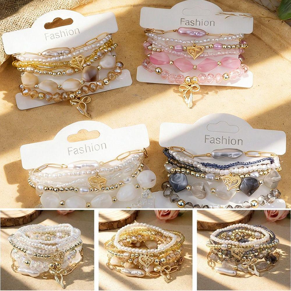 Multi-layer Design Boho Bracelet Imitation Pearl Beaded Chain Bangle Strand Bracelet  Women Jewelry