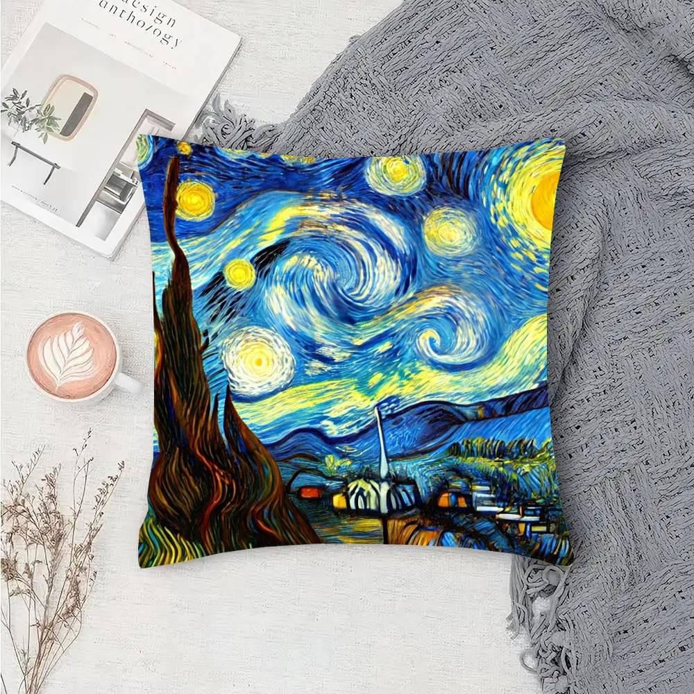The Starry Night Art Pillow Case Fashion Square Pillowcase Bedroom Sofa Room Ins Decoration Leisure