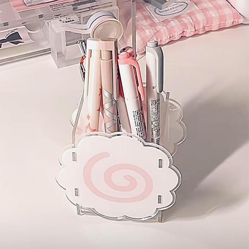 Acrylic Fish Cake Pen Holder Cute Cloud-Shaped Pen Holder Large-Capacity Desktop Stationery Pen Storage Box Spiral Design