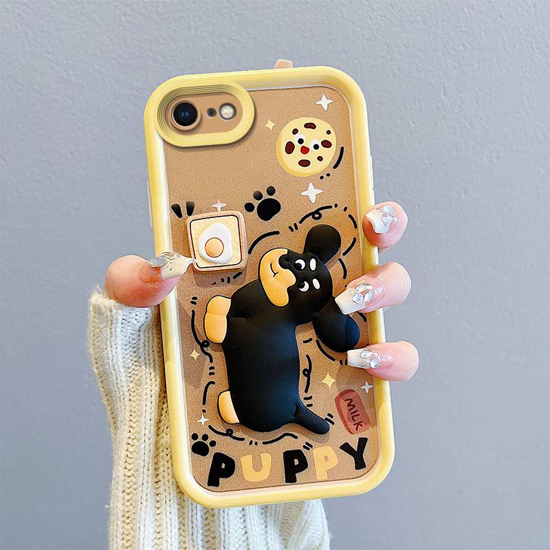 KEYSION Shockproof Case for iPhone SE 2020 2022 with Lanyard Soft Silicone Cute 3D Cartoon Doll Phone Cover for iPhone 8 7 6s Plus