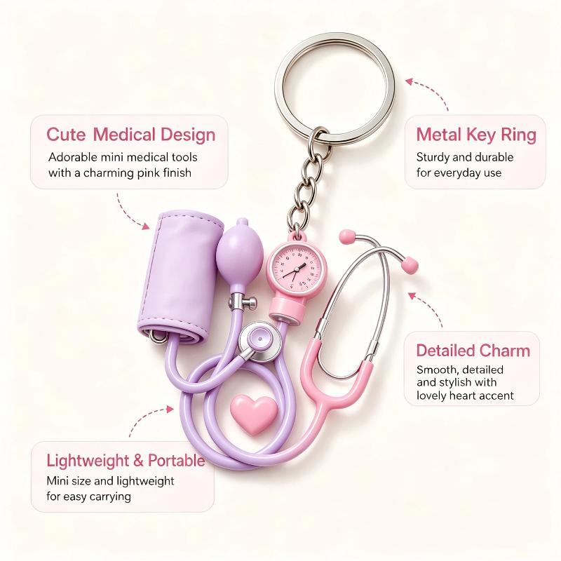 2D Acrylic Medical Keychain Mini Cartoon Stethoscope Pattern BPA Free for Pediatric Nurse Appreciation Small Gift