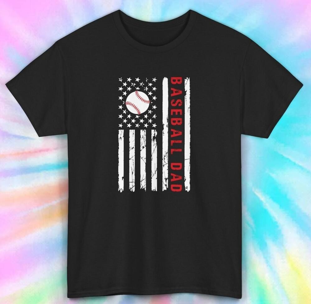 

Baseball Dad American Flag T-Shirt | Patriotic Father s Day Gift S-5XL 4XL