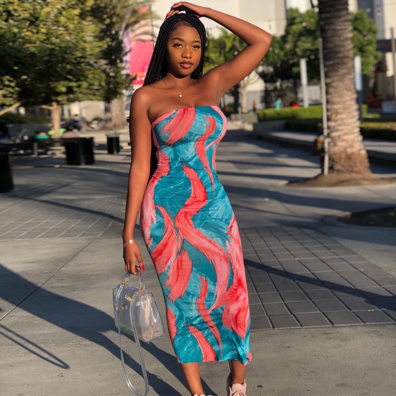 Women's Plus Size Tie-Dye Off-Shoulder Bandeau Dress - Spring/Summer 2025 Fashion