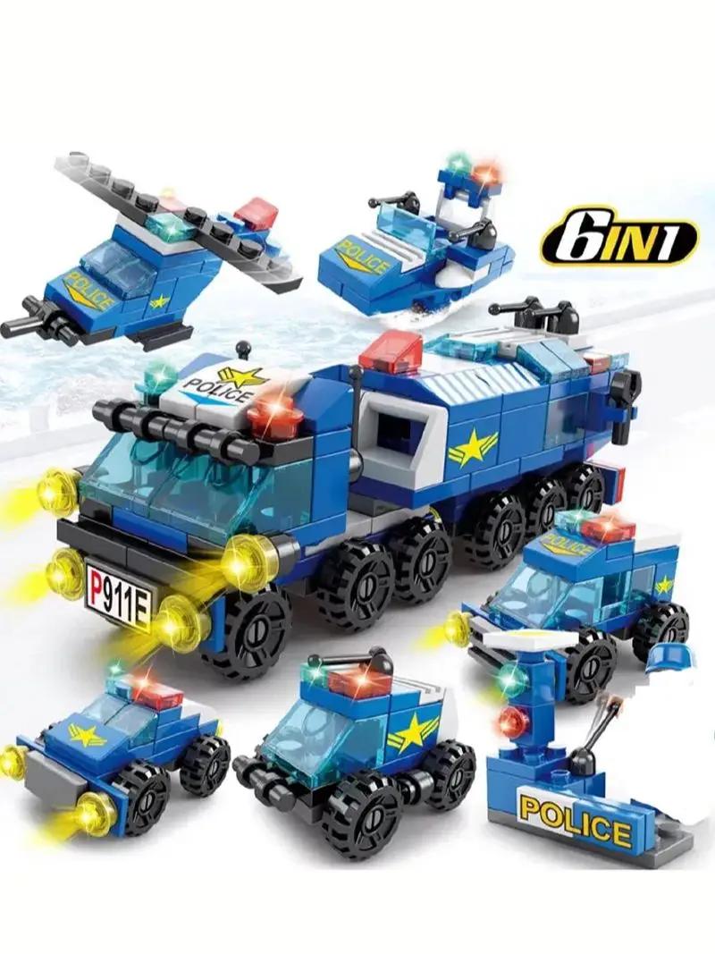 

147PCS 6 IN 1 City Police Series Car Particle Constructing Blocks Assembling Children Bricks Puzzle Toys Present