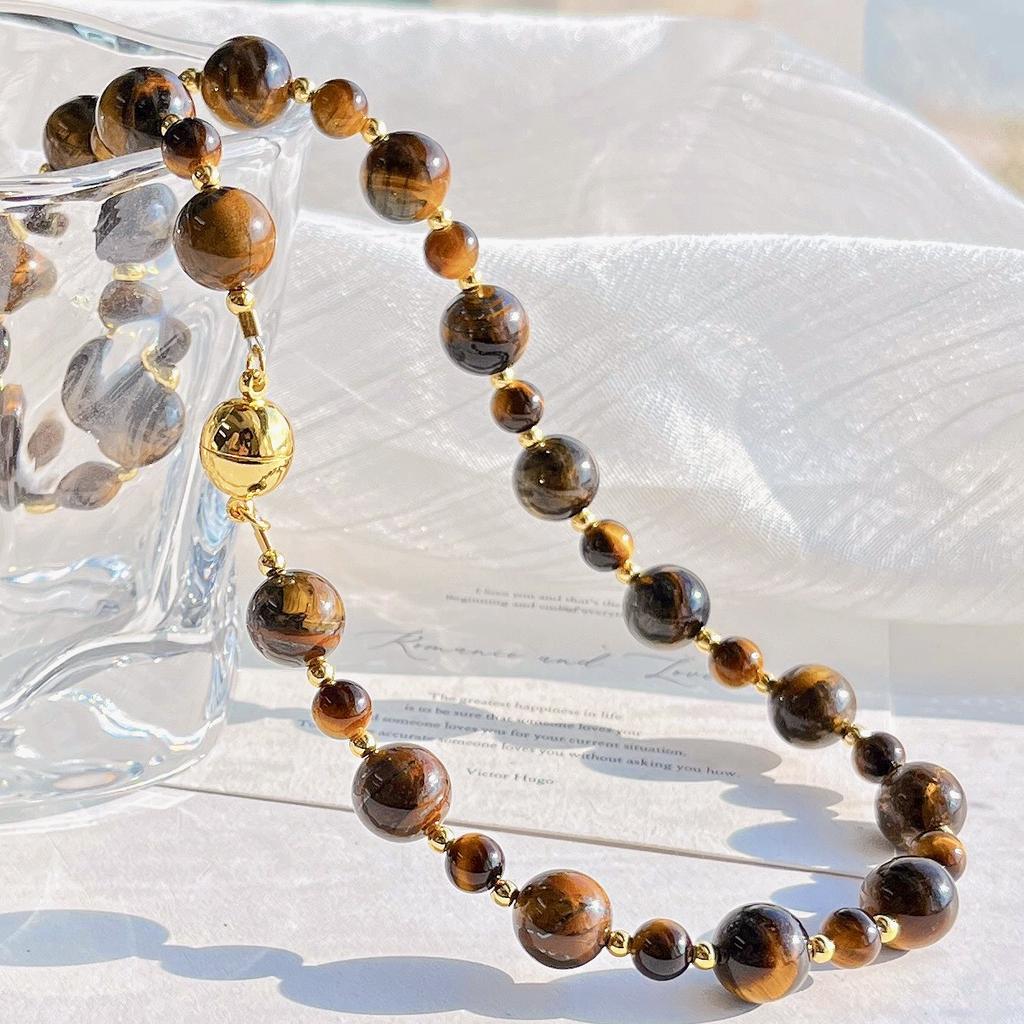 Maillard Natural Boutique Tiger's Eye Beaded Necklace Women's Autumn and Winter Clavicle Chain Light Luxury Sweater Chain Fidelity Support Recovery