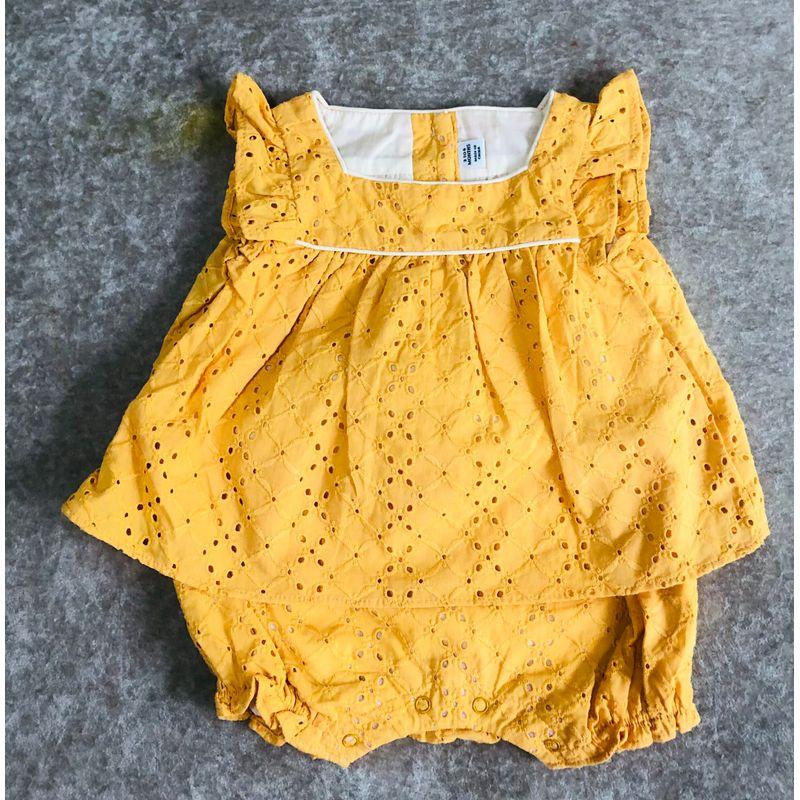 Janieandjack Summer Pure Cotton Lace Patterned Ginger Yellow One-Piece Romper for Girls 3-6 Months Old Yellow 3-6 months