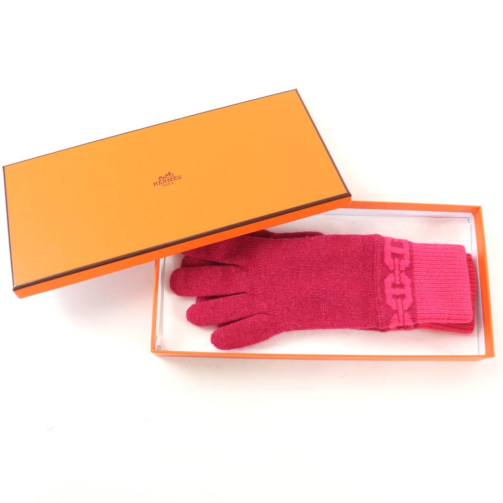 Excellent HERMES Gloves Heaven Chaine d'Ancre Motif Knit Gloves Pink Cashmere S Used