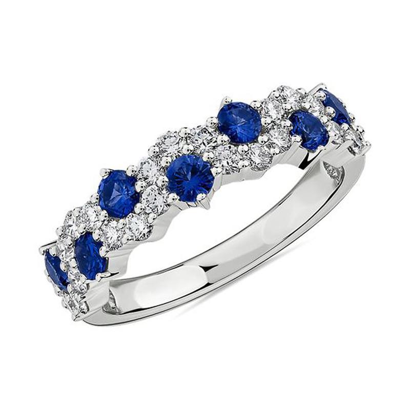 Huitan Charming Women Ring Inlaid Shiny Blue/White Cubic Zirconia Elegant Wedding Daily Finger Accessories Fashion Party Jewelry