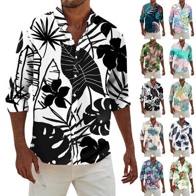 Men's Fashion Long Sleeve Printed Casual T Shirt Button Regular Fit Shirt Top