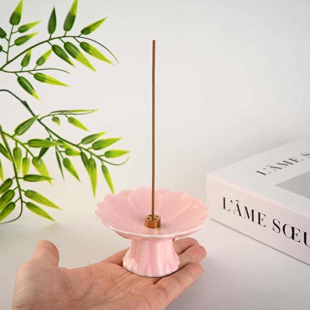 Zen Lotus Ceramic Incense Burner - Chinese Style Sandalwood & Stick Incense Holder for Home