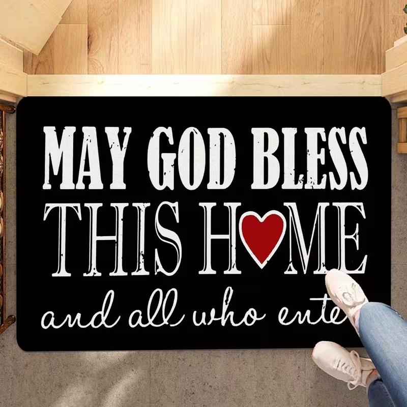 May God Bless This Home Printed Welcome Rug,Please Take Off Your Shoes Black Mat for Living Room, Bedroom, Kitchen, Home Decor 40cm x 60cm