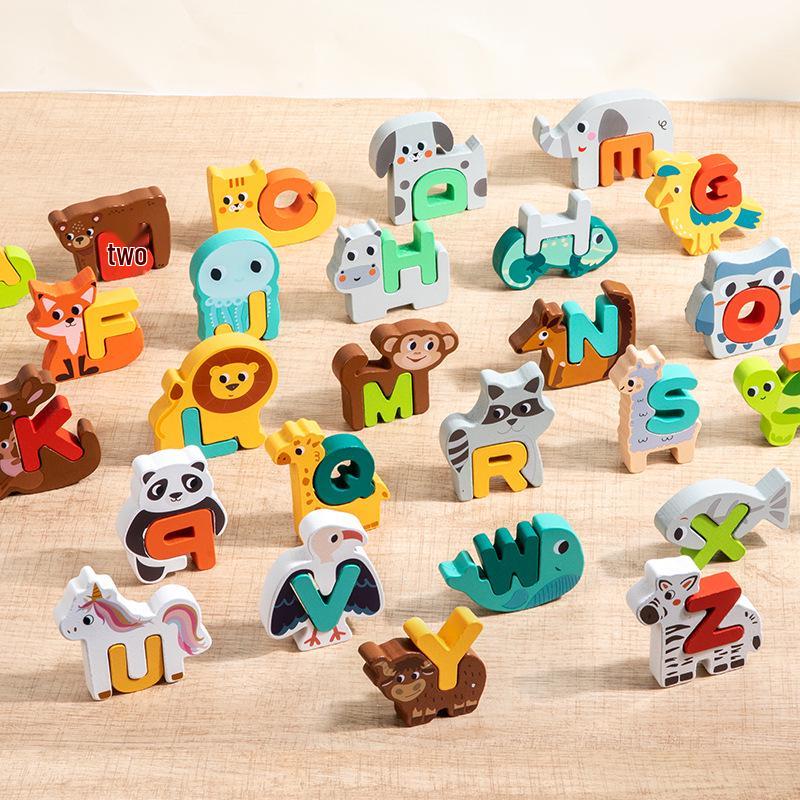 Kids' Educational Building Blocks: Alphabet, Numbers, Animals & Dinosaurs - Safe, High-Quality Wood, No Odor.