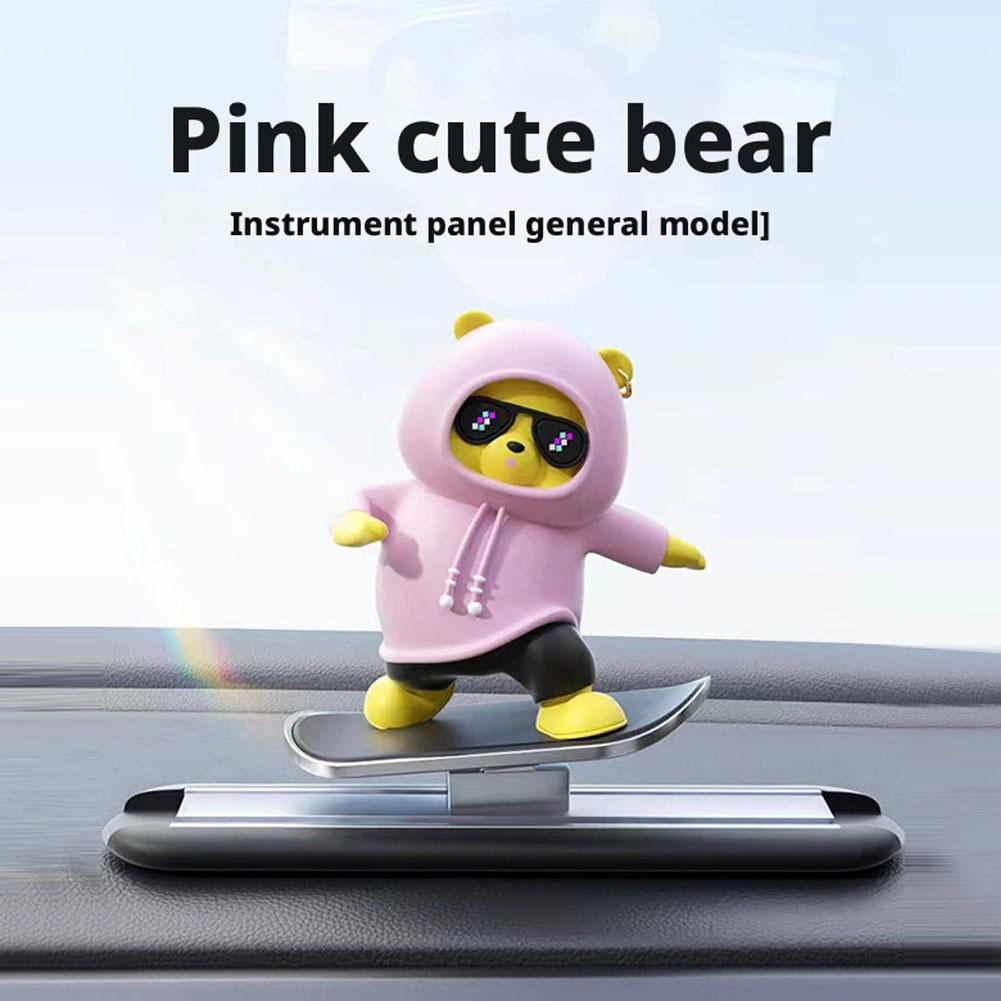 Mini Skateboard Bear Car Center Console Ornaments Car Decoration Interior Accessories Cute Doll Car Dashboard Decoration
