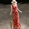 French Ruffle V-Neck Chiffon Resort Dress