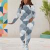 Women Plus Size Two Piece Set Round Neck Long Sleeve Printed Top And Fitted Pants