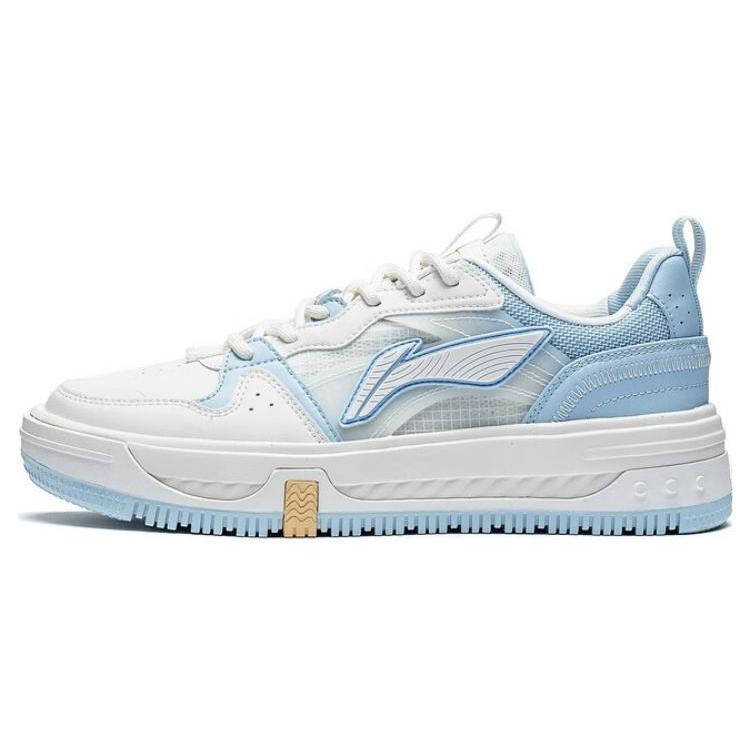 New LiNing Anti Slip And Wear Resistant Height Increasing Low Top Skateboard Shoes Women's White Blue AGCT144-1