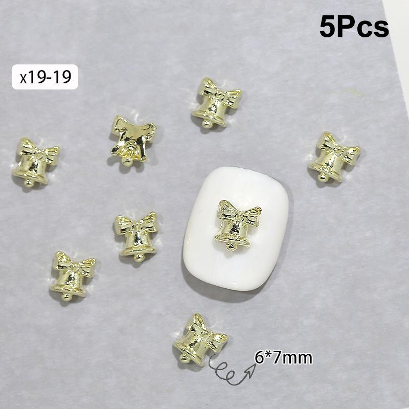 

5Pcs Christmas Alloy Nail Accessories Mini Colored Bow Bell Rhinestones Jewelry Nail Art Charms Decorations 3D Flat Back Parts x19 19