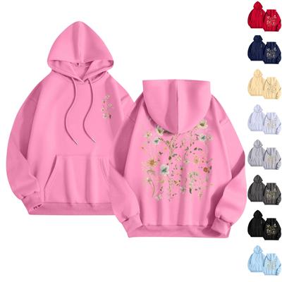 Damesmode Casual Lange Mouw Bedrukt Ronde Hals Hoodie Pullover Top Met Zakken