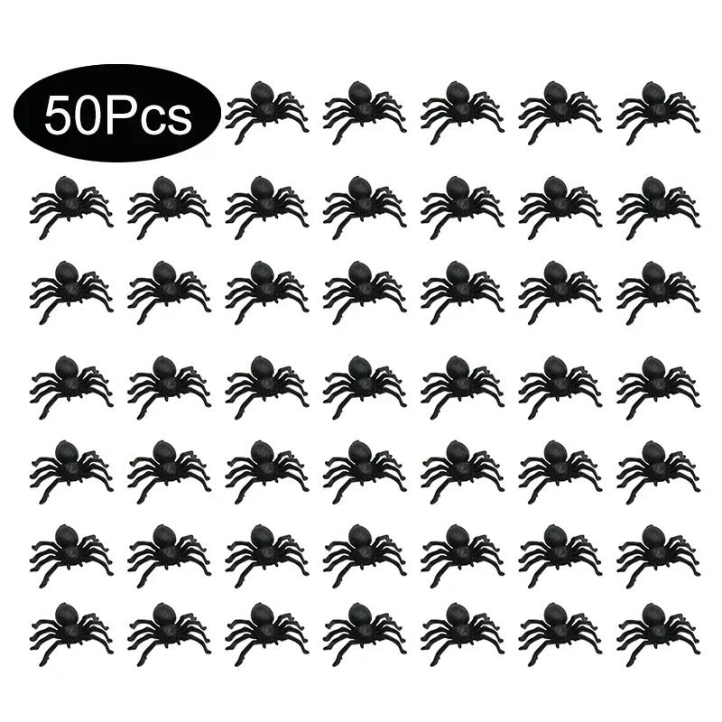 50/100pcs Halloween Black Spiders Small Luminous Plastic Spider Halloween Party Home Decoration Tricky Prank Toy Haunted House