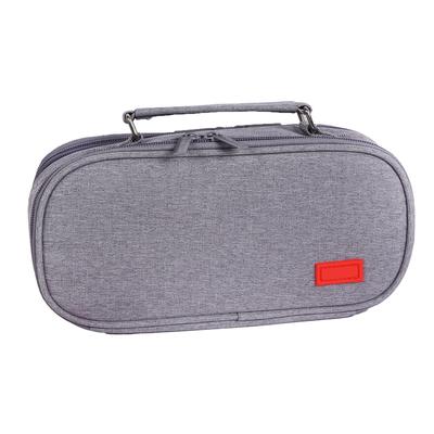 Simple Handheld Stationery Bag Canvas Large Capacity Pencil Case Double Zip Student Pencil Bag Grey