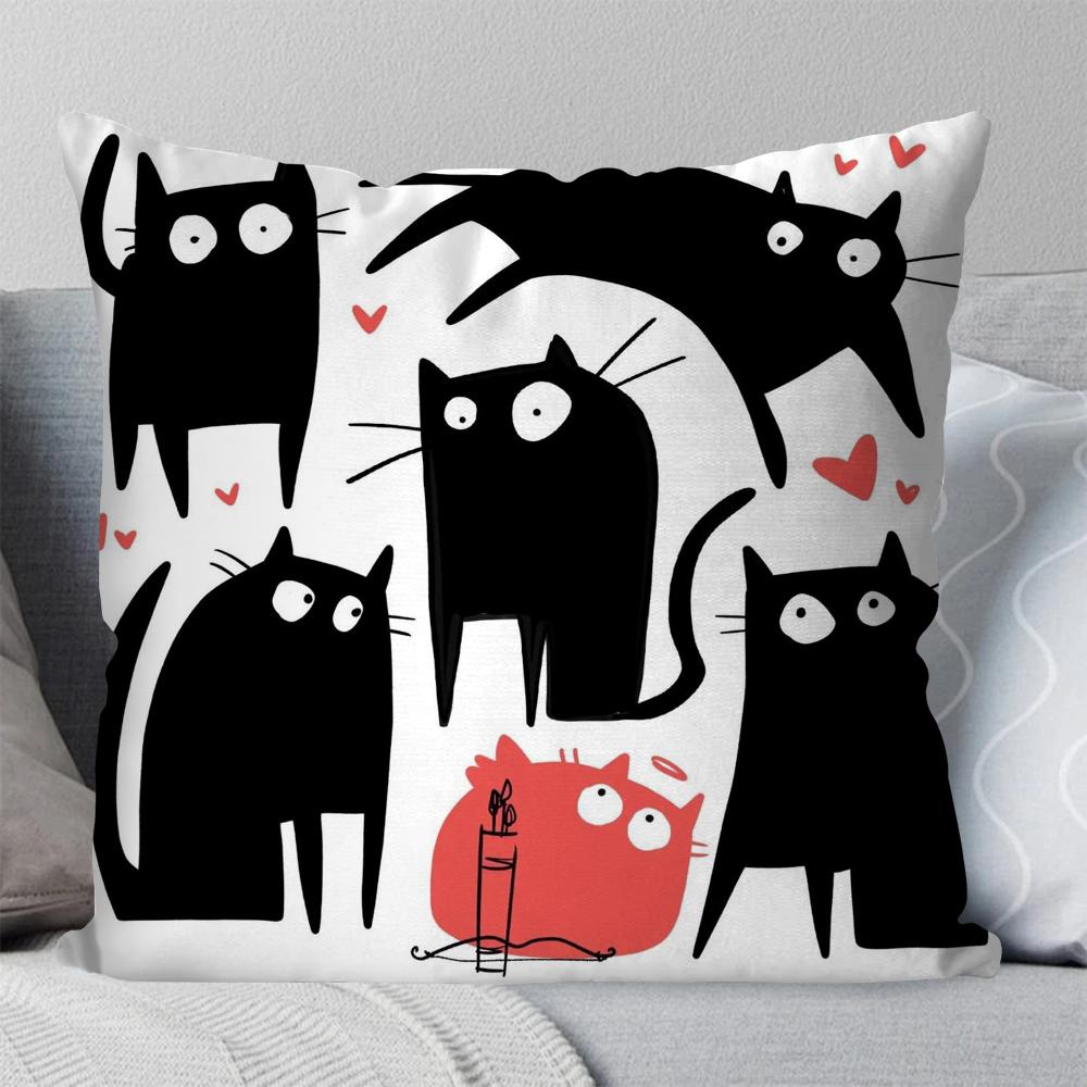 1pc Cute Black Cat Pillow Case Square Pillow Bedroom Sofa Leisure Comfort Cushion Car Living Room Home Decoration 40X40