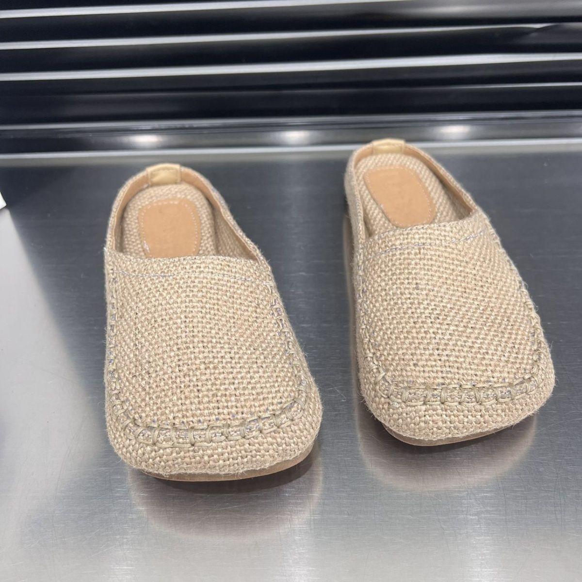 

Мода 2025 Китайский Sle Женские балетки Плетеный лен Окс Тупой носок Сабо Повседневный Плоский каблук Ткань верх Предстоящий Весенний сезон 40 бежевый