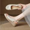 Korean version of fashion soft leather open-toed sandals women's simple versatile comfortable weave heel casual French temperament sandals women