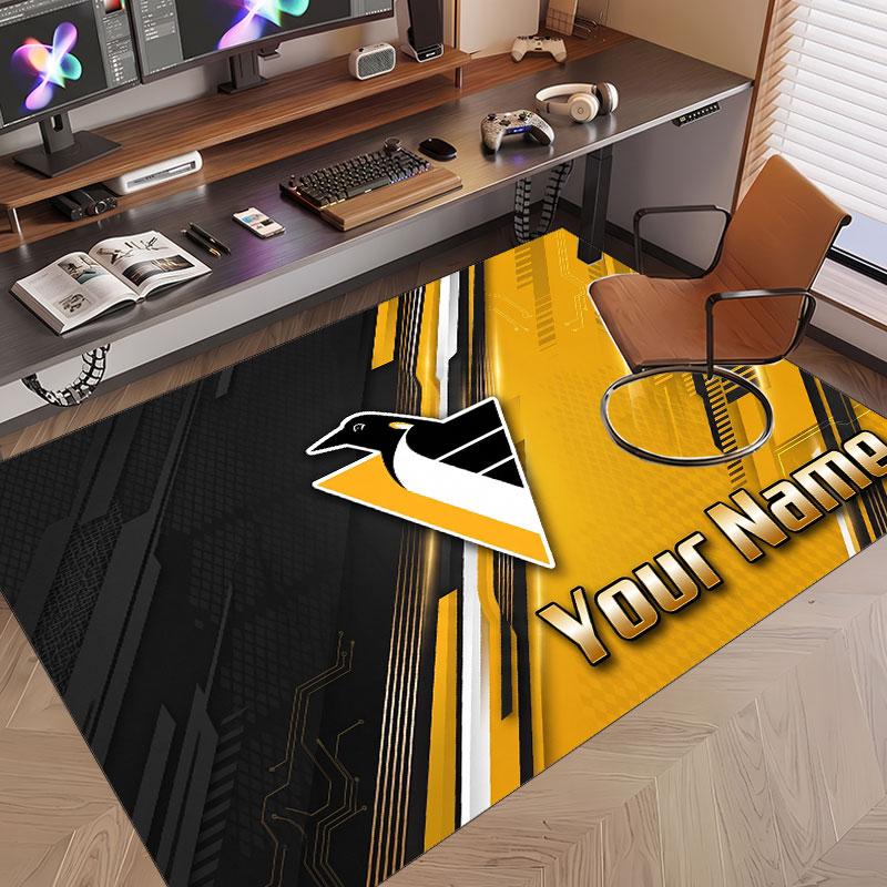 Custom Rug Pittsburgh Penguins Pattern Print Name Text Soft Non‑Slip Floor Carpet for Home Indoor Decoration