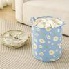 Light Blue Foldable Fabric Laundry Basket with Daisy Floral Design