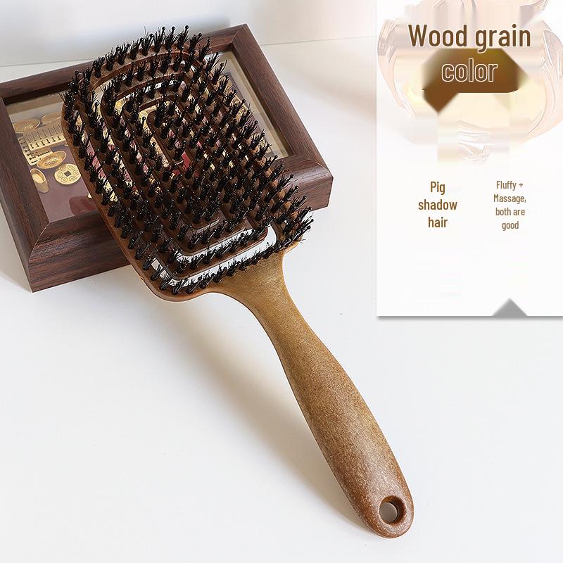 Kamm mit Kreuzhollow-Holzmaserung: Wildschweinborste für langes Damenhaar - Glättend, Volumen gebend, Styling und Haushalt Mückenschutz