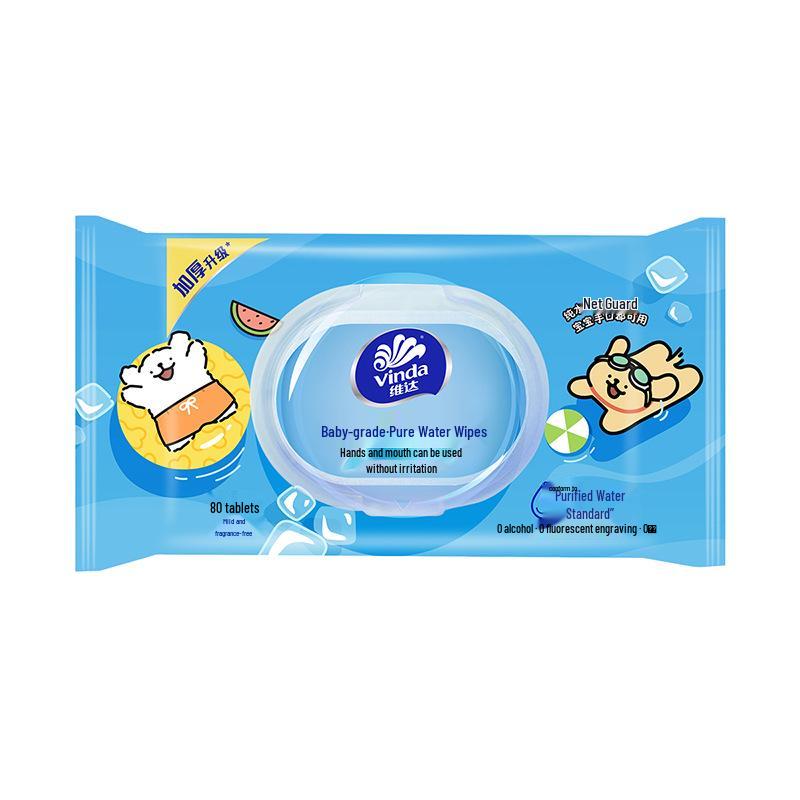 Vinda Alcohol-Free Baby Wet Wipes: 80 Individually Packaged Pure Water Wipes for Kitchen & Toilet Use