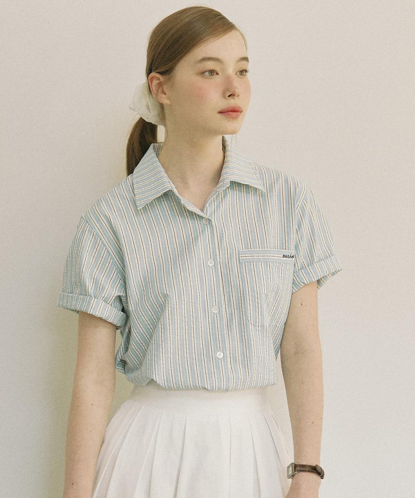 OURHOPE And Stripe Shirt - Sky Blue