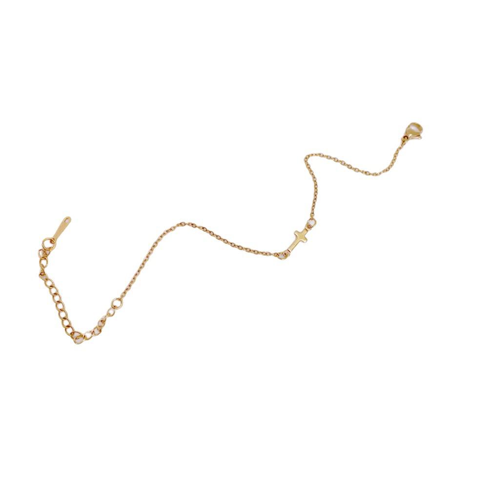 European Style 18K Gold Plated Stainless Steel Women's Cross Bracelet - Small & Cute Hand Jewelry.